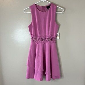 B. Darlin NEW Pink Sleeveless Dress Tiered Crochet Knee Length Size 3/4